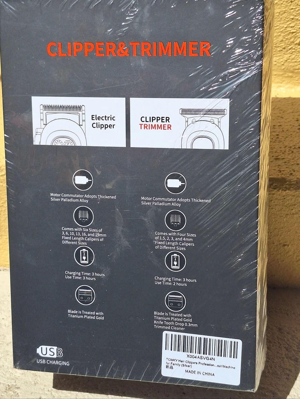 Electric Clipper Trimmer Set Silver. USB Charging.